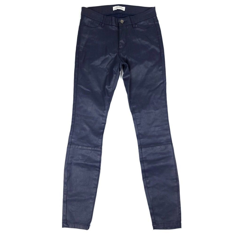 NEW Zara Coated Vegan Leather Moto Ankle Crop Skinny Jeans 90s y2k Navy Blue 2